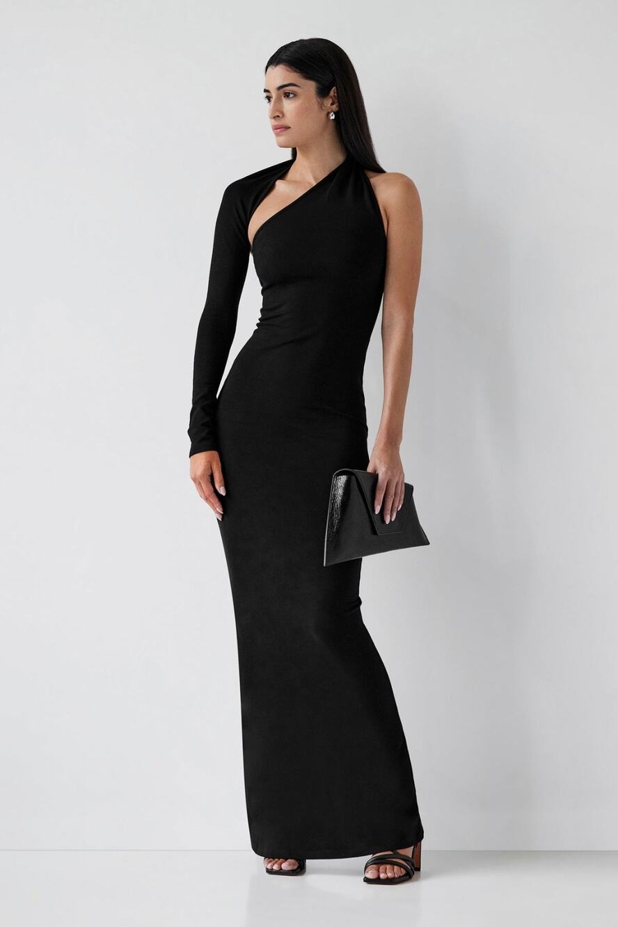Marcella Manhattan One Shoulder Black Maxi Dress Small